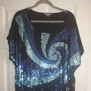 Black silver and blue sequin top
